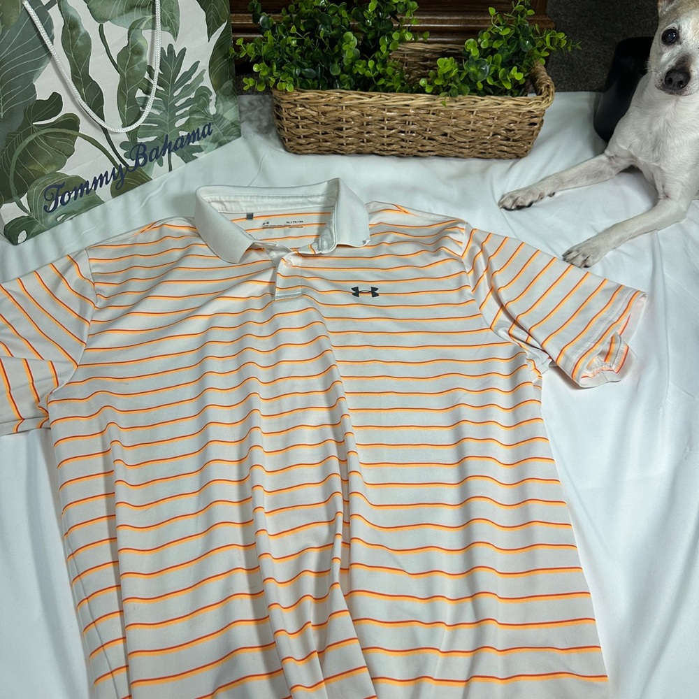 Men’s Under Armour White and Orange Polo Shirt size XL